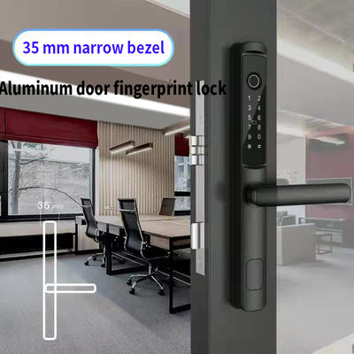 Black Zinc Alloy Smart Lock with Fingerprint WiFi Bluetooth for Aluminum Doors