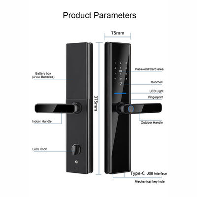 Bloco de porta Bluetooth inteligente preto Blocos de porta eletrônicos remotos para casas
