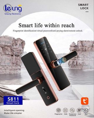 Bloqueio de porta da frente de impressão digital de bronze vermelho Alumínio liga Tuya Wifi Smart Lock