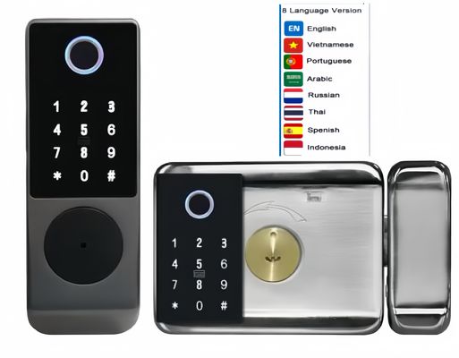 8 idiomas Bloqueio de borda de aço inoxidável Bloqueio de porta inteligente Bloqueio de lado duplo Opcional